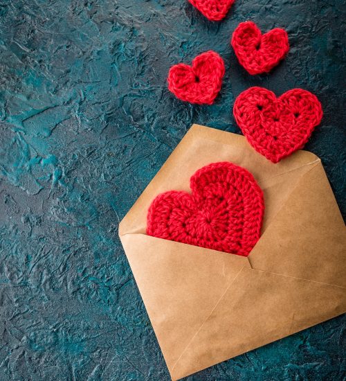 Crochet valentine hearts.